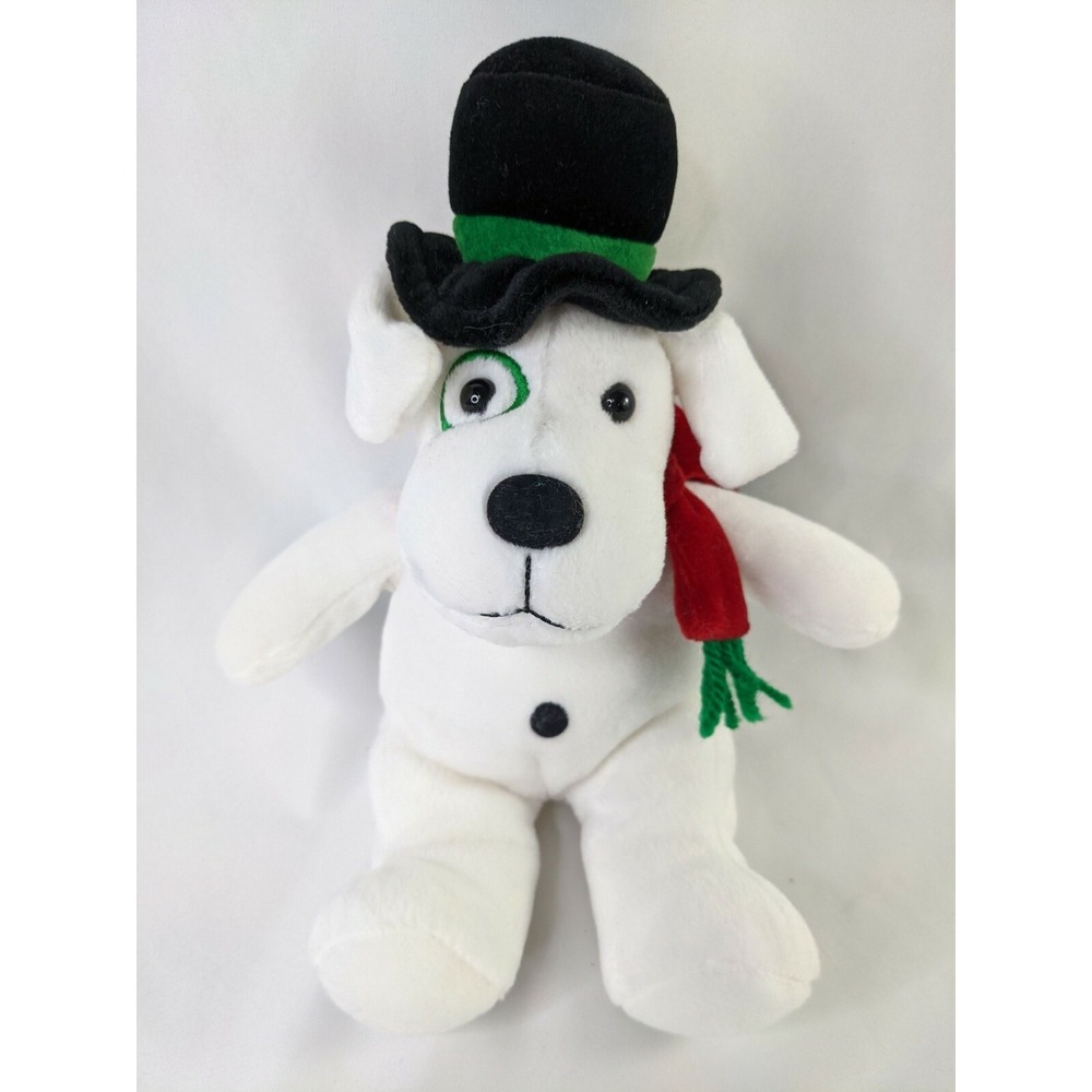 Green Dog Plush 8 Inch Black Hat Circle Eye Stuffed Animal Toy